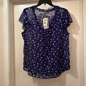 Lily Rose Sheer Navy Blue Blouse with White Doves